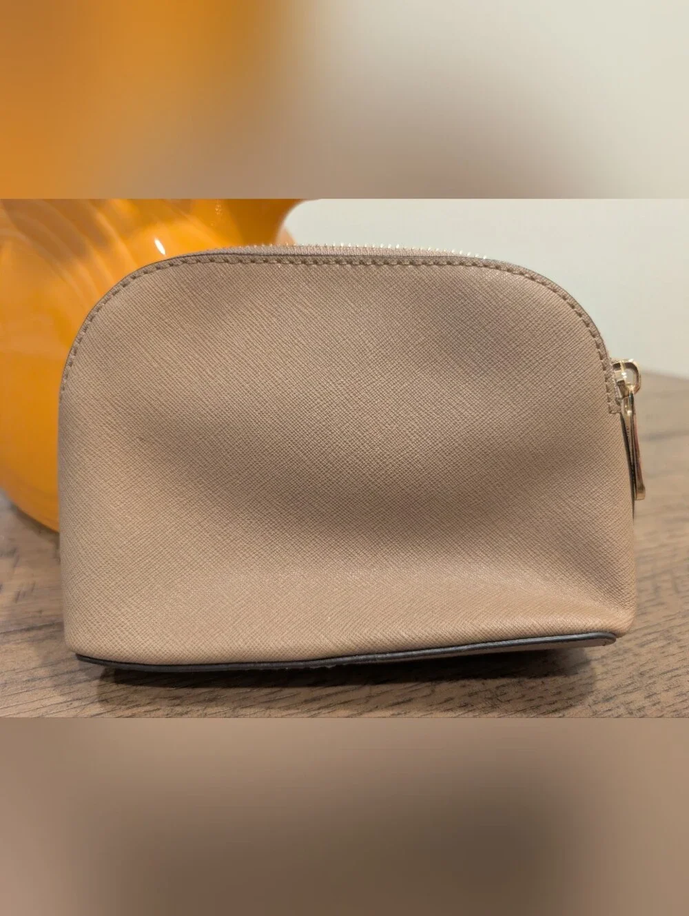 Michael Kors Cindy Travel Pouch Tan Brown Saffiano Leather Cosmetic Bag